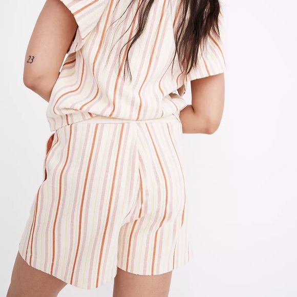NWT MADEWELL Highwaist Textural Knit High-Rise Pleated Shorts in Stripe - Picture 6 of 7
